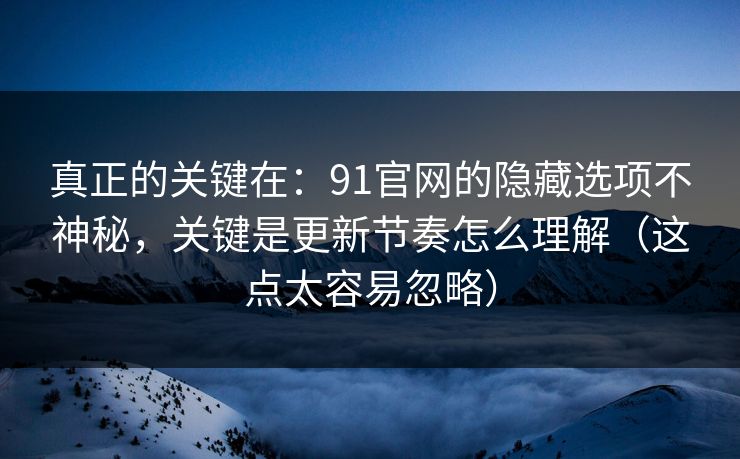 真正的关键在:91官网的隐藏选项不神秘,关键是更新节奏怎么理解(这点太容易忽略)